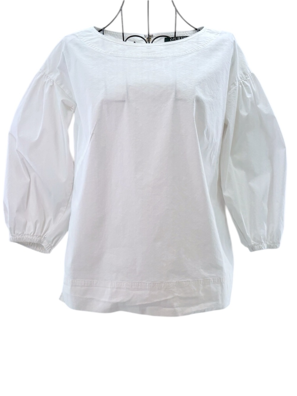 Lauren Ralph Lauren White Boatneck Peasant Sleeve Top Blouse Size XS